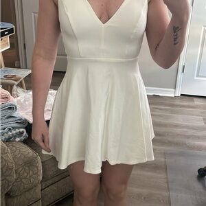 Lulu's White V-Neck Mini Dress